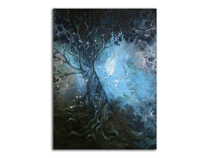 生命之树艺术原画树手绘亚克力流体艺术幻想绘画墙面艺术 - 海报/装饰画/版画 - 其他材质 蓝色