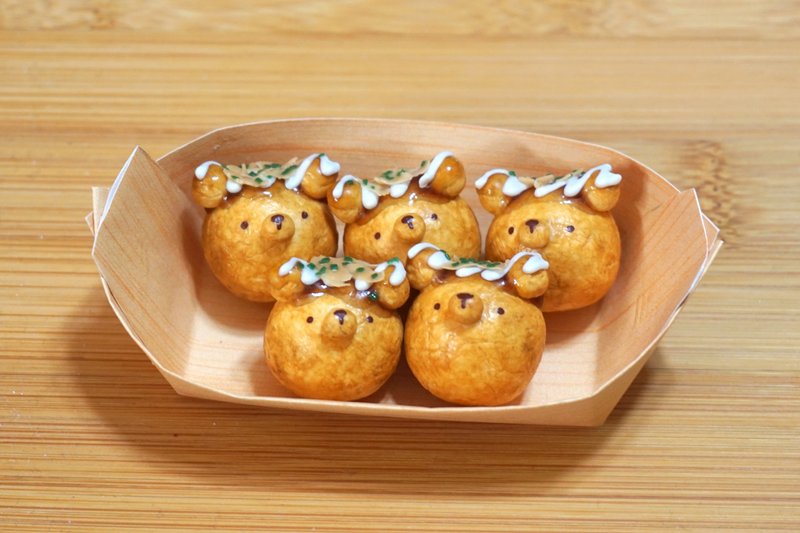 HealingKuma Collection 小熊章鱼烧挂饰 | 仿真食物钥匙扣 - 吊饰 - 粘土 咖啡色