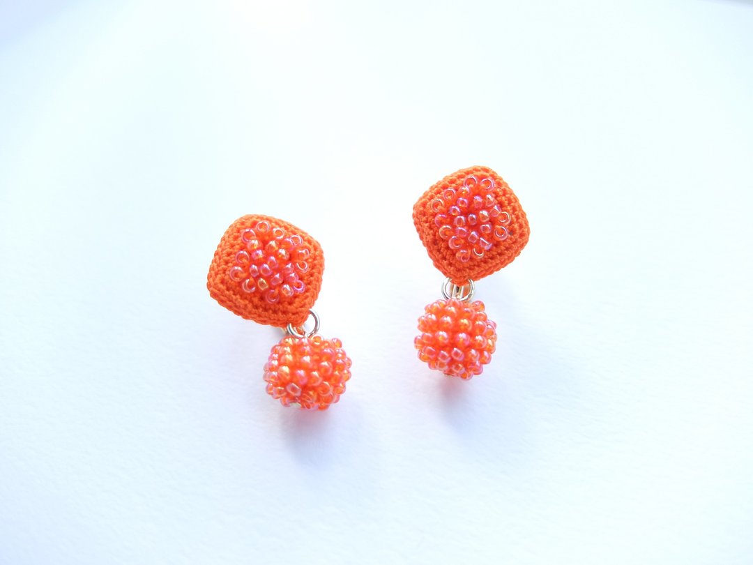 Dripping Glitter Earrings/ Clip-On Orange - 耳环/耳夹 - 棉 橘色