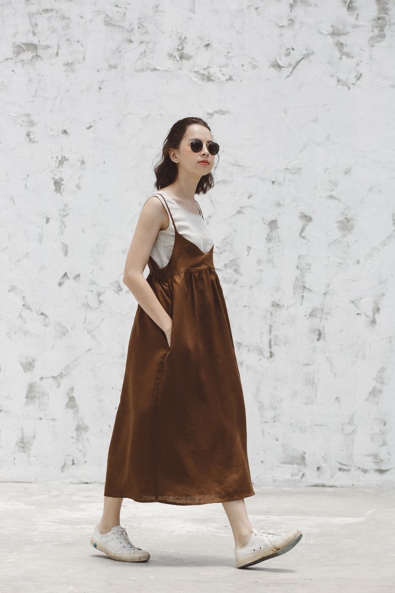 Basic Overalls in Brownish - 洋装/连衣裙 - 棉．麻 咖啡色