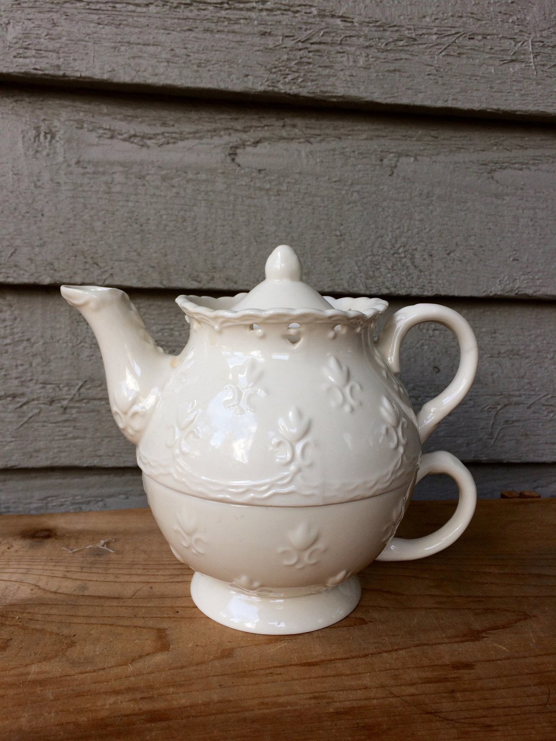 蕾丝花雕茶壶杯组 - 茶具/茶杯 - 陶 白色