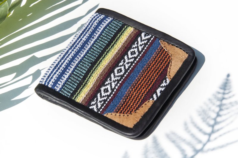 手工编织拼接皮革短夹 短皮夹 零钱包 编织短夹-民族风摩洛哥海洋 - 皮夹/钱包 - 真皮 多色