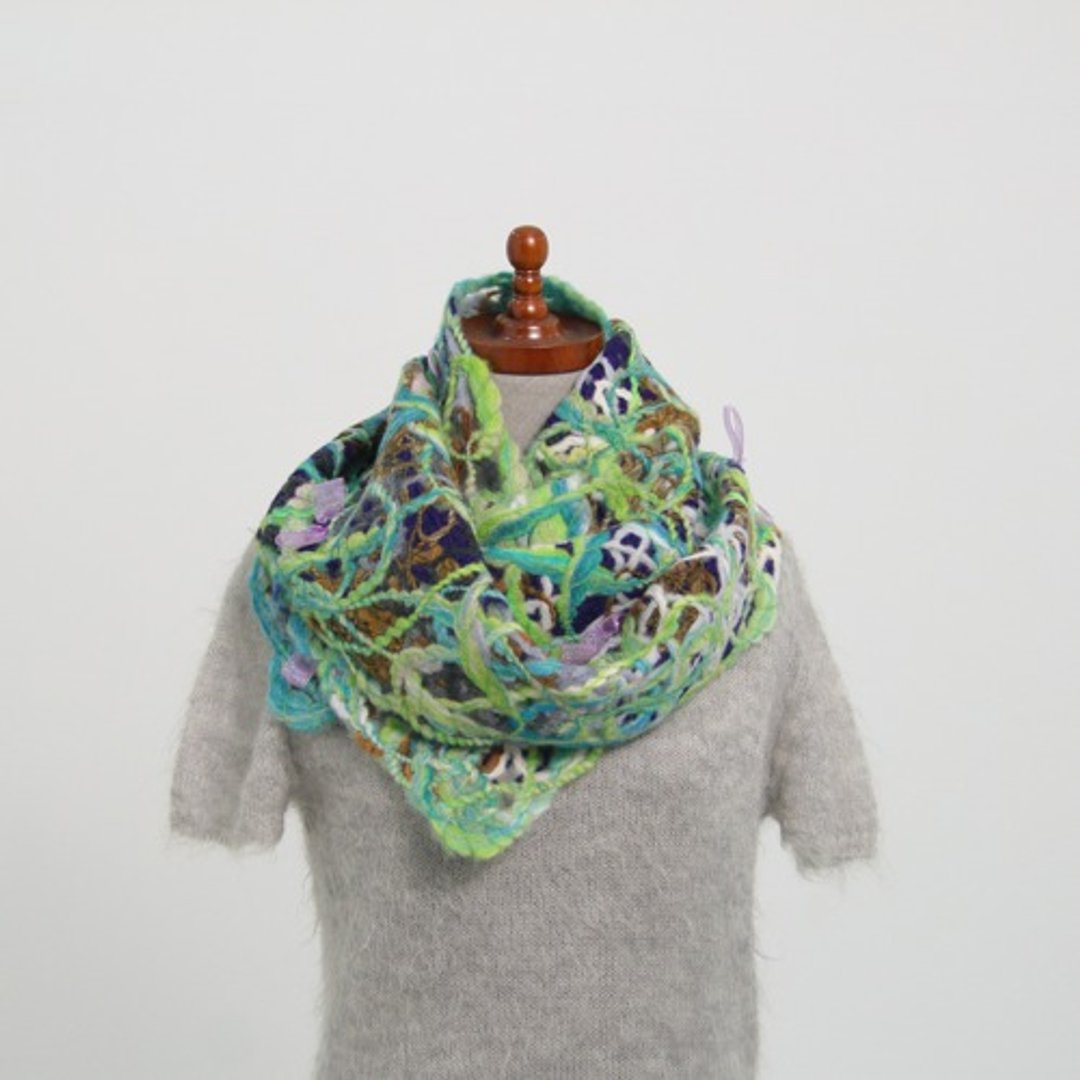 Forest silence and ribbon muffler - 丝巾 - 羊毛 绿色