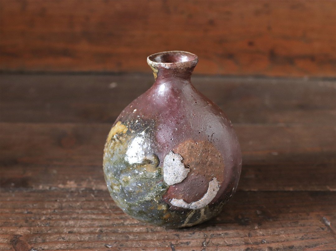 Bizen ware kiln change Tokkuri (with wooden box) t-121 - 酒杯/酒器 - 陶 咖啡色