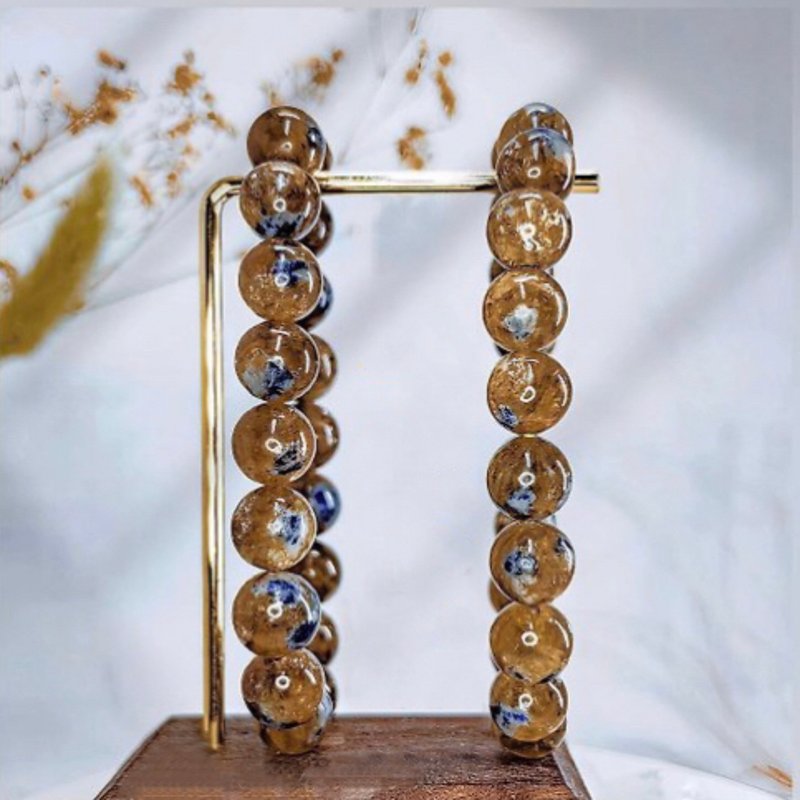 【黄金祖母晶】天然稀品 祖母晶共生蓝宝石手链手串 - 手链/手环 - 水晶 黄色