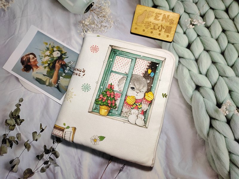 猫咪系列-韩国限量布窗户旁猫小姐L型拉链袋加铺棉-电子书保护套 - 平板/电脑保护壳 - 棉．麻 