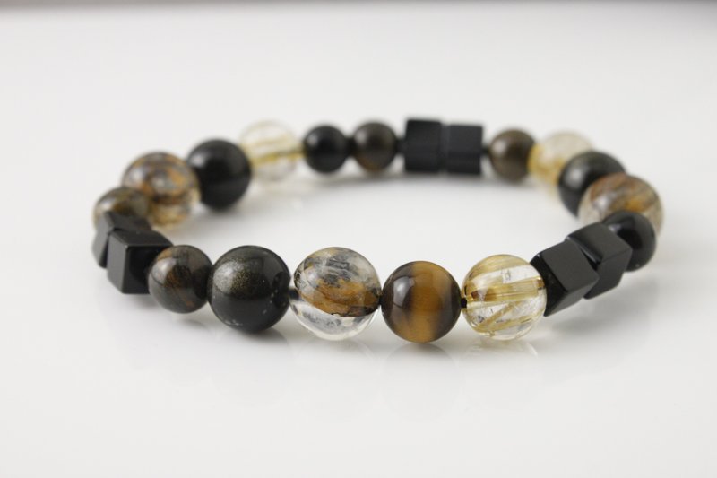 虎虎生风 |祈愿系//钛晶虎眼石黑玛瑙//弹性手链 - 手链/手环 - 宝石 银色
