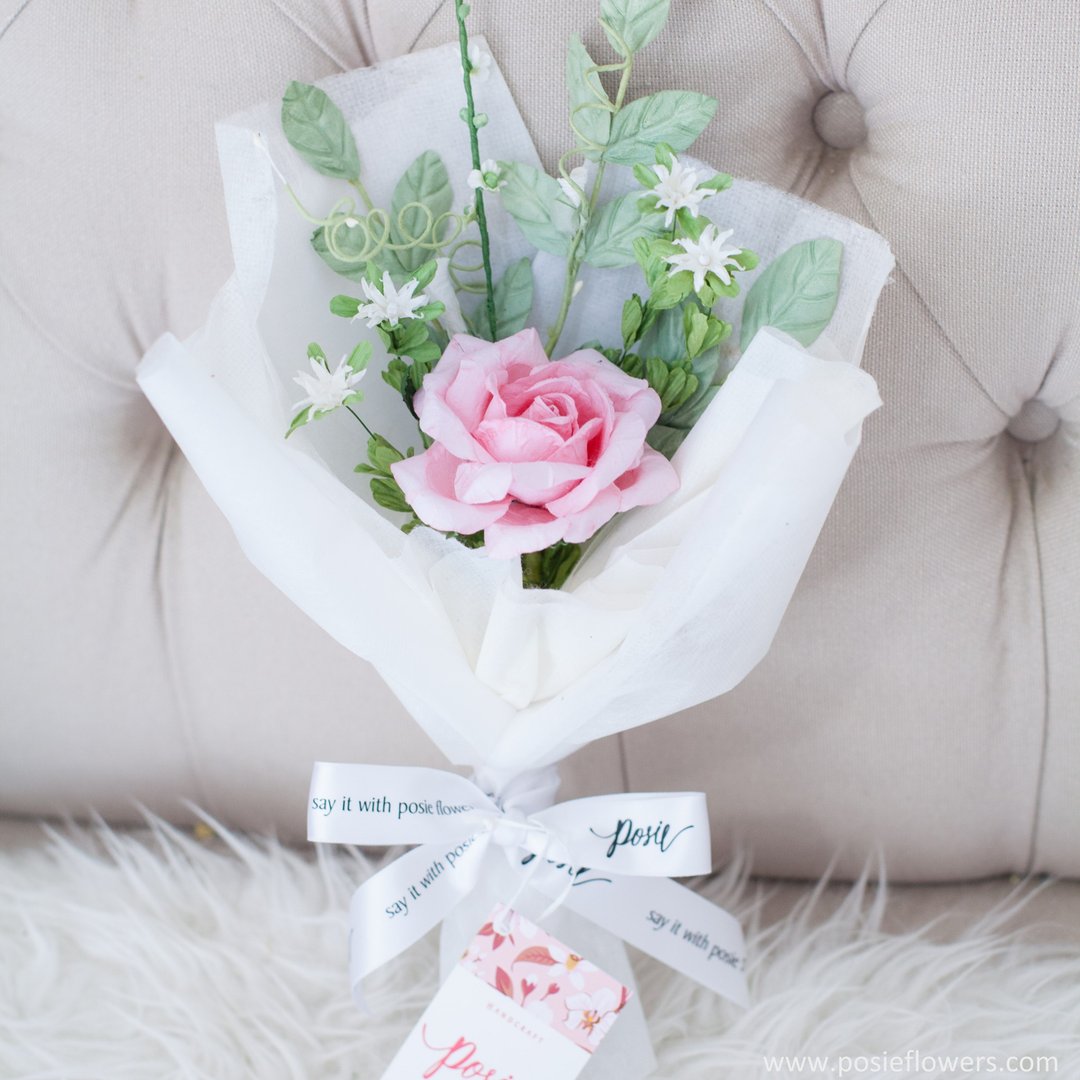 Paper Single Rose SWEET PINK mini Bouquet Valentine's Gift, Anniversary Gift - 摆饰 - 纸 粉红色