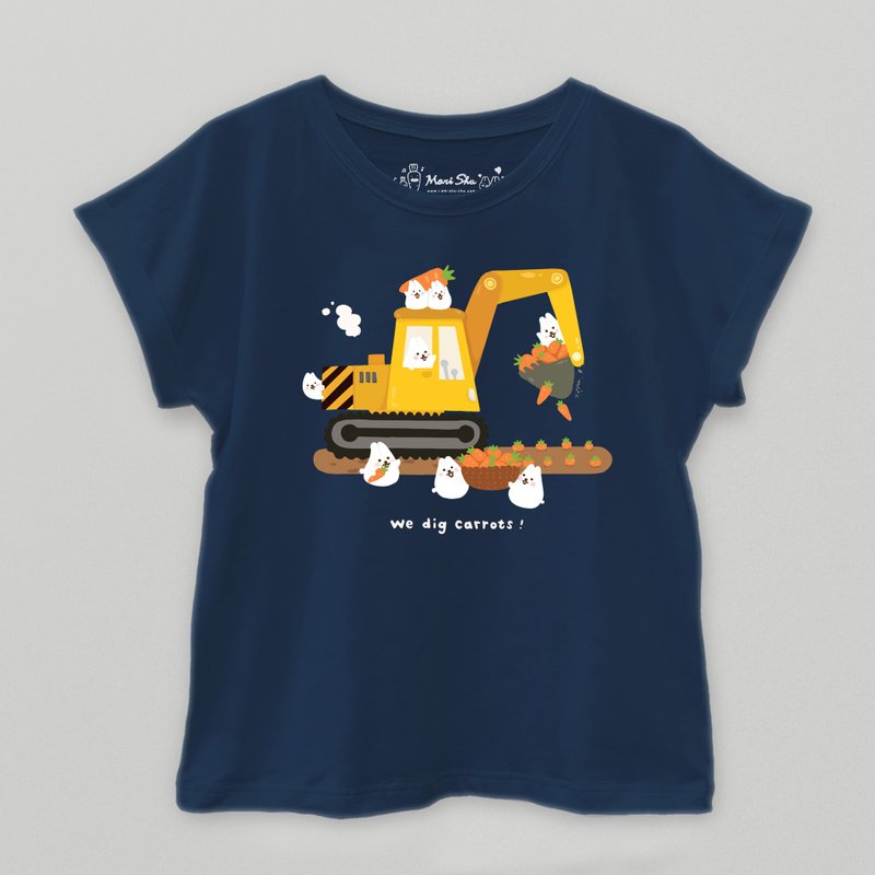 麻糬兔挖土机T-shirt - 男装上衣/T 恤 - 棉．麻 蓝色