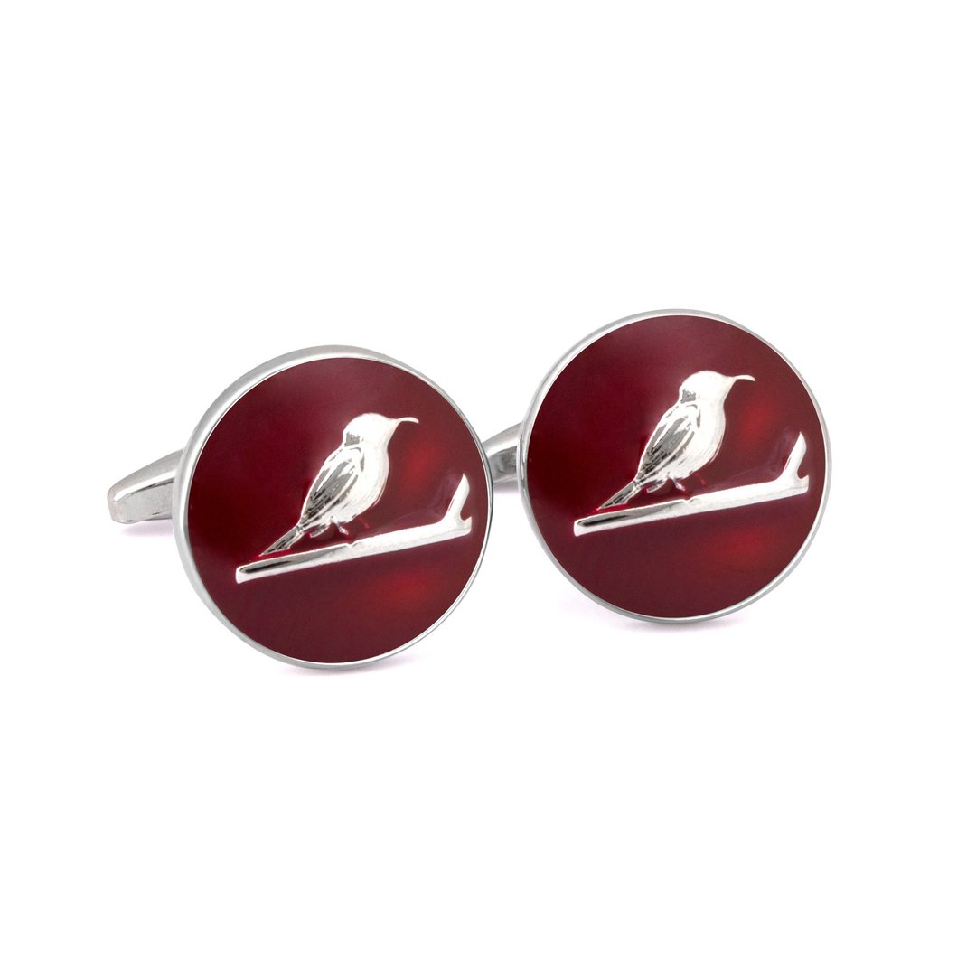 Round Cufflink with Sunbird Enamel - 袖扣 - 其他材质 银色