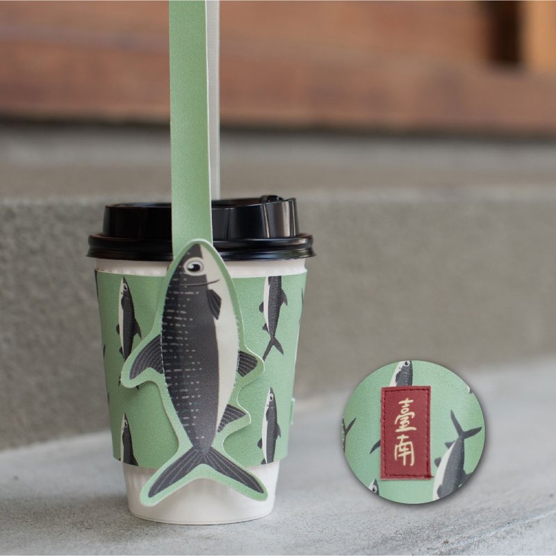 薄荷绿-台南虱目鱼环保杯袋 饮料提袋 - 随行杯提袋/水壶袋 - 人造皮革 绿色