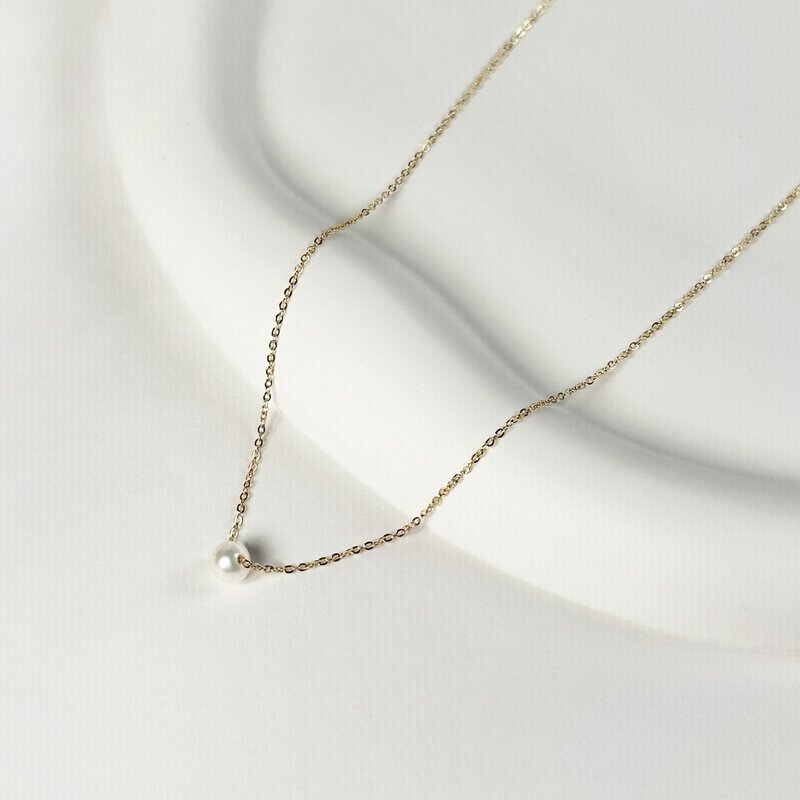 天然珍珠生日石316医疗钢项链/6月诞生石 不锈钢项链 单钻 锁骨链 - 项链 - 不锈钢 金色