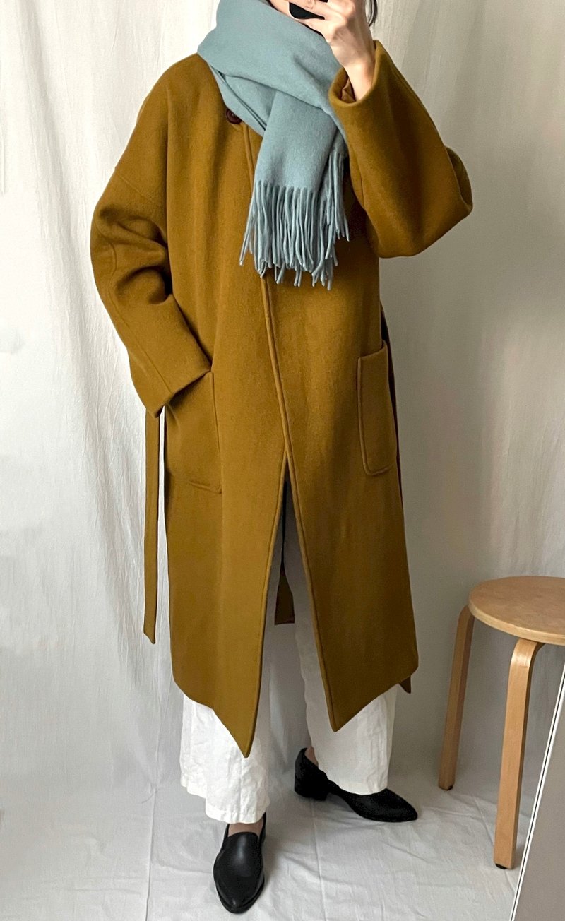 【 量身订制 】Theory Coat 芥末绿 单扣腰带式羊毛大衣 多色 - 女装休闲/机能外套 - 羊毛 卡其色