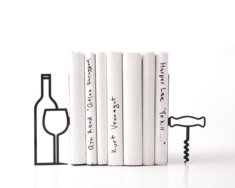 Metal Kitchen bookends // Less whine more wine // FREE SHIPPING WORLDWIDE // - 摆饰 - 其他材质 黑色