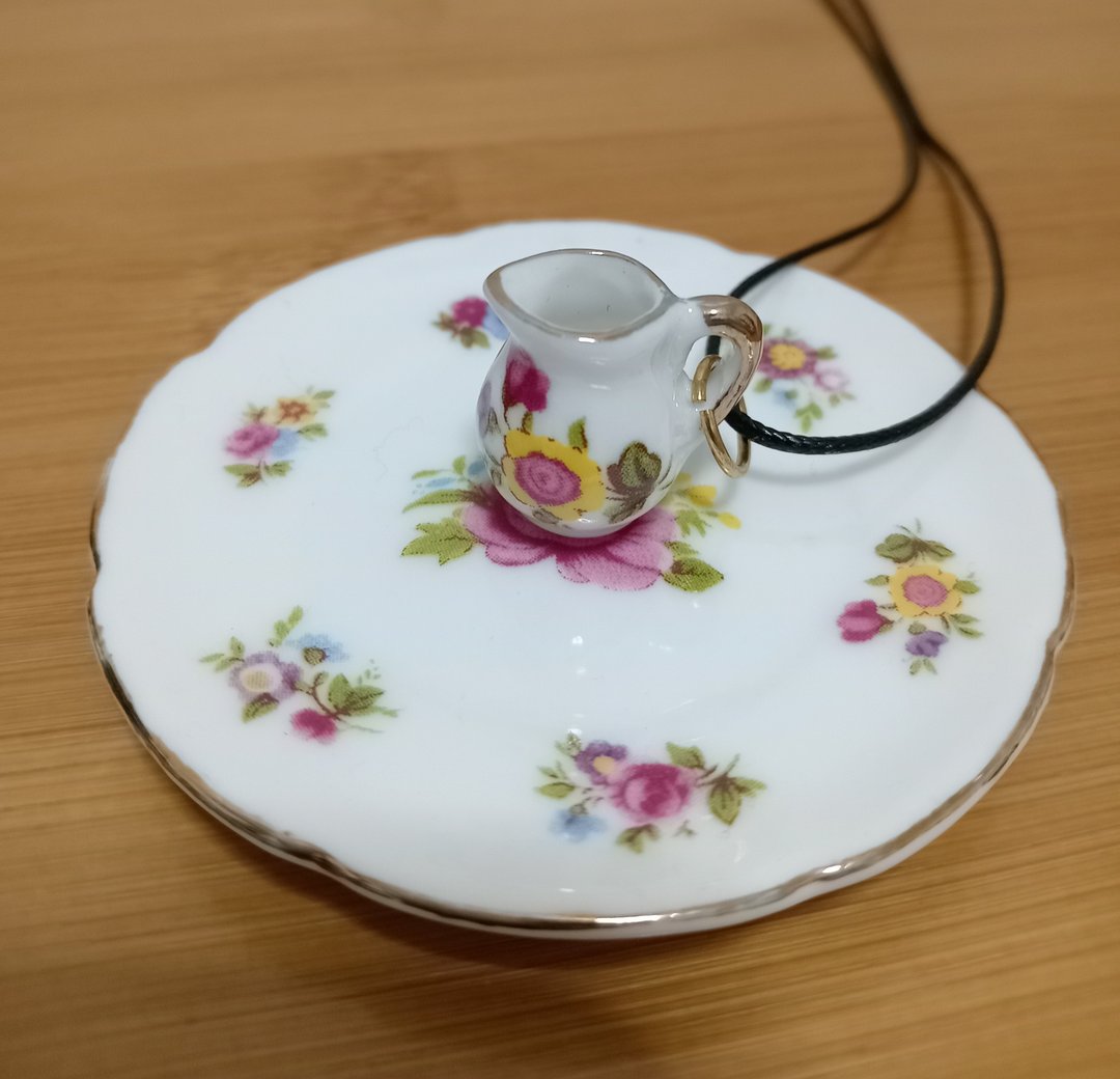 怀旧陶瓷餐具首饰系列(花朵奶壶颈链) - 项链 - 陶 红色