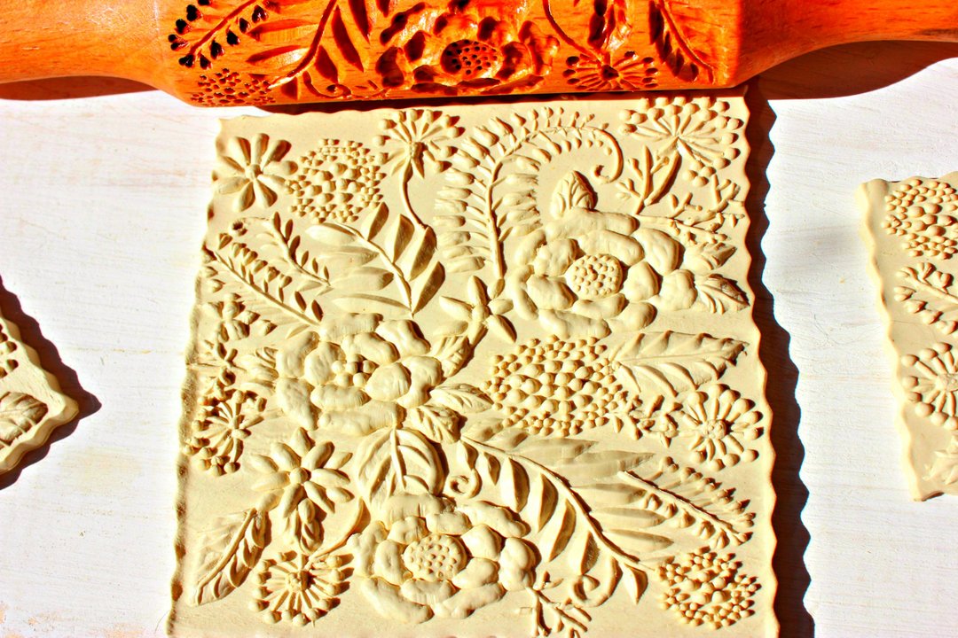 Rolling pins with flowers,Rolling pin cookie cutter,Wooden rolling pin - 厨房家电 - 木头 咖啡色