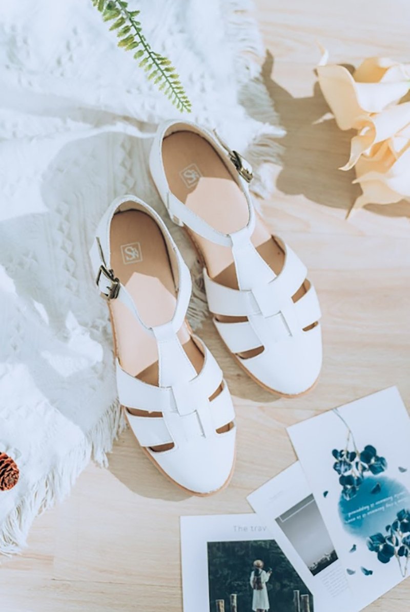 【马尔代夫】渔夫编织原木凉鞋两穿_雪花白 | 手工订制 凉感系列 - 男女凉鞋 - 真皮 