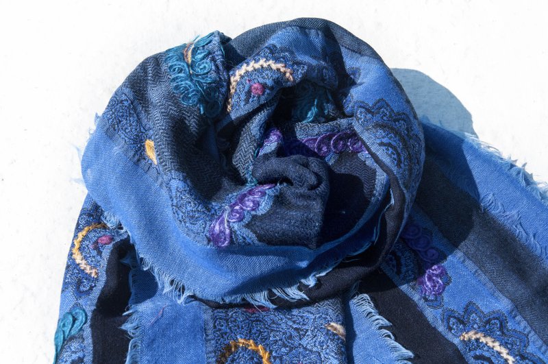 水煮羊毛披肩/针织围巾/刺绣围巾/羊绒披巾/喀什米尔Cashmere-海 - 围巾/披肩 - 羊毛 多色