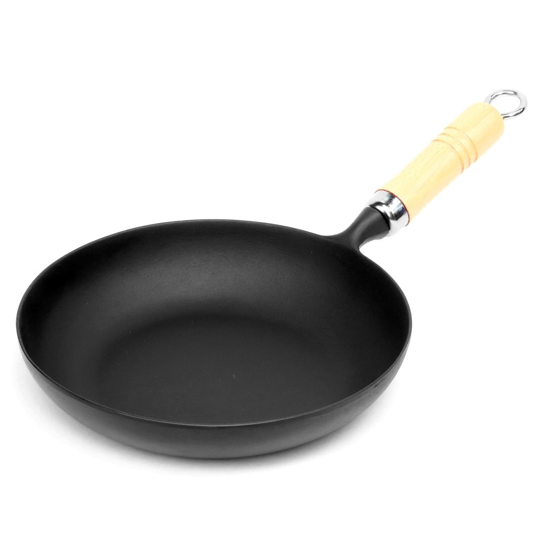 岩铸 南部铁器 欧姆蛋平底锅 24cm 附木柄 IH对应 日本制 - 锅具/烤盘 - 其他金属 黑色