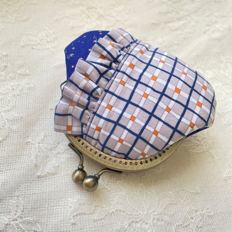 星夜格纹小荷叶口金包 - 零钱包 - 棉．麻 