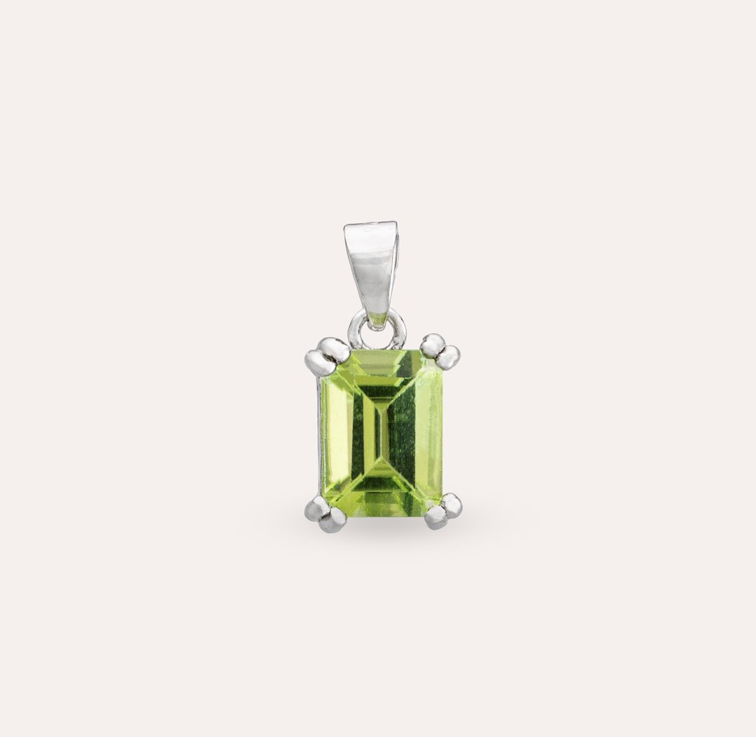 AND 橄榄石 绿色 长方 6*8mm 坠子 经典系列 Emerald P 天然宝石 - 项链 - 银 绿色