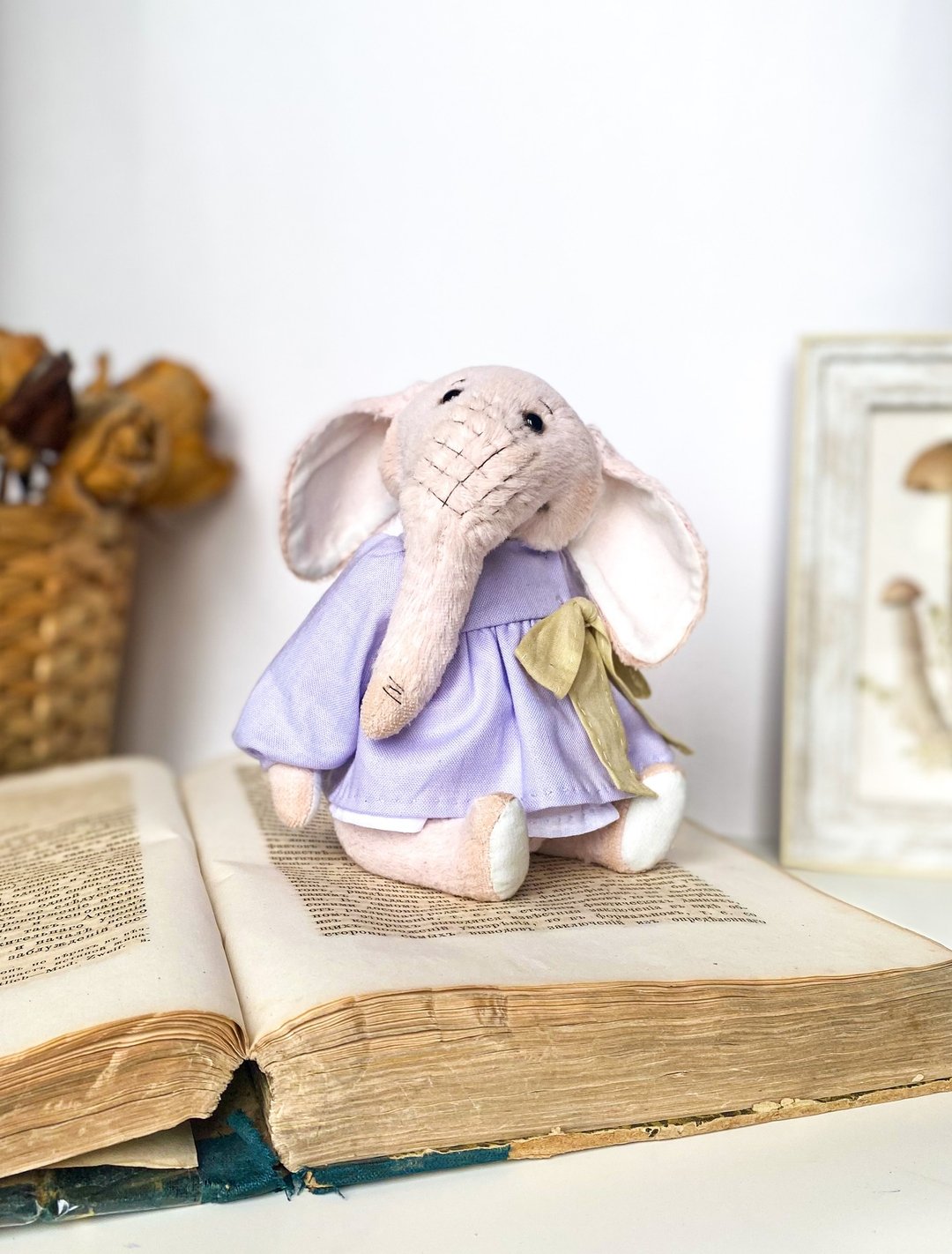 玩具熊 OOAK Teddy elephant - 玩偶/公仔 - 其他材质 粉红色