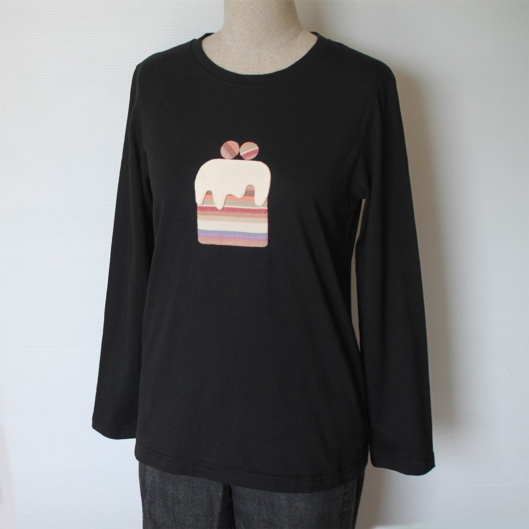 可爱小蛋糕长袖T-shirt(黑色) - 女装上衣 - 棉 黑色