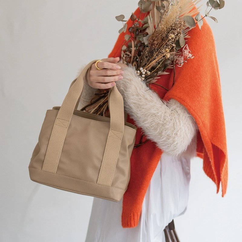 PU leather tote bag mini bag lunch bag handbag canvas pocket [Beige] TOB005 - 手提包/手提袋 - 人造皮革 橘色