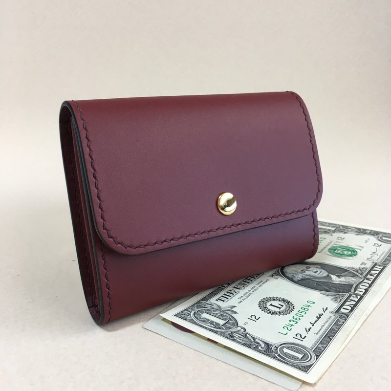 经典手工牛皮短夹/酒红 - 皮夹/钱包 - 真皮 紫色
