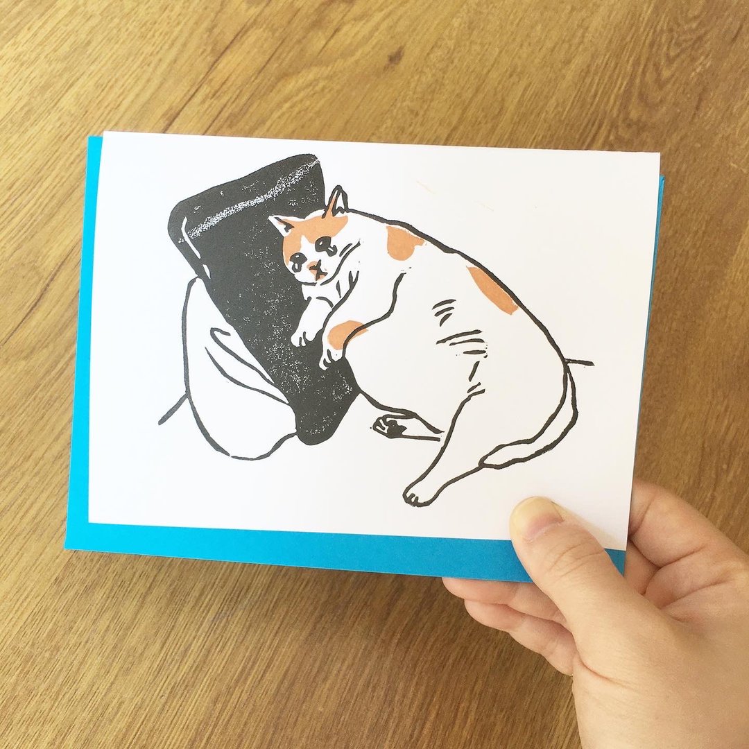 Hand-printed card - Crying Cat Meme - 卡片/明信片 - 纸 