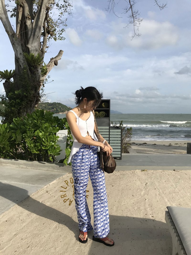 Aprilpoolday / HOLIDAY PANTS / Blue Seeds / L - 女装长裤 - 棉．麻 绿色