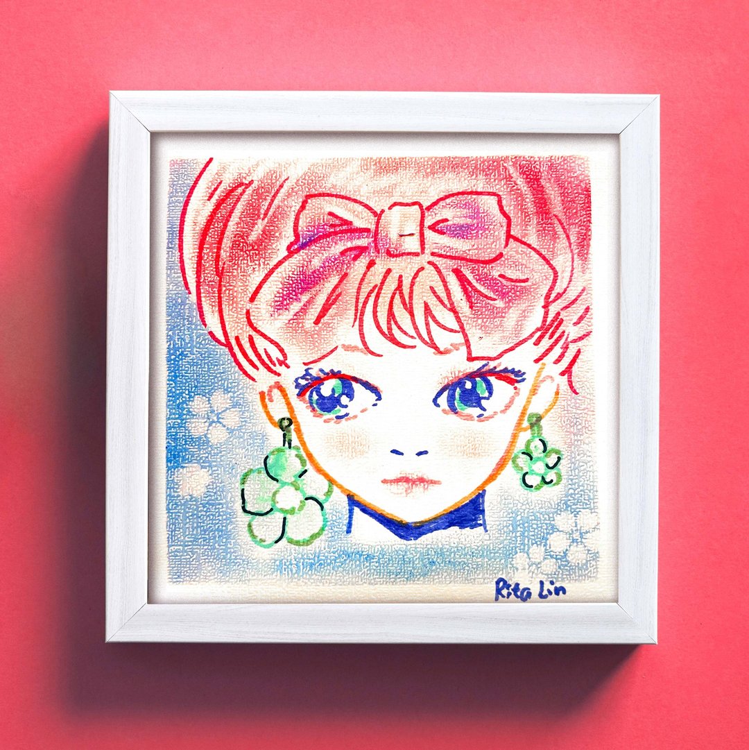 手绘粉彩画艺术 | 18cm 附框 | Y2K Style - 海报/装饰画/版画 - 纸 红色