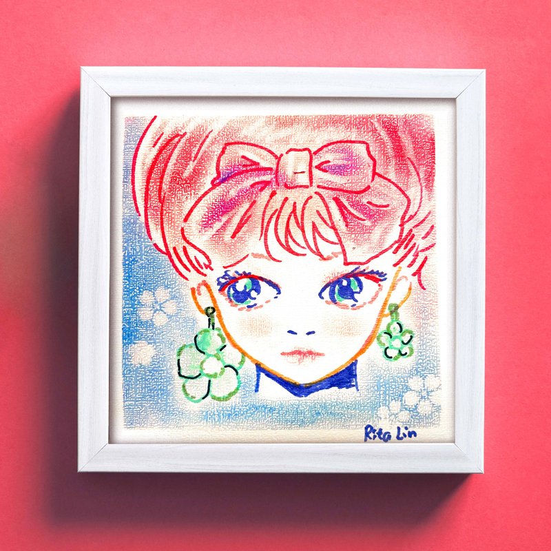 手绘粉彩画艺术 | 18cm 附框 | Y2K Style - 海报/装饰画/版画 - 纸 红色