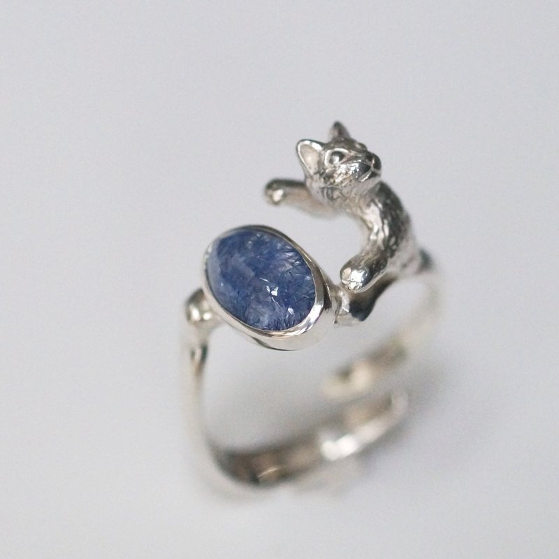 Turning Cat Ring Dumortier Light Ink Quartz - 戒指 - 银 银色