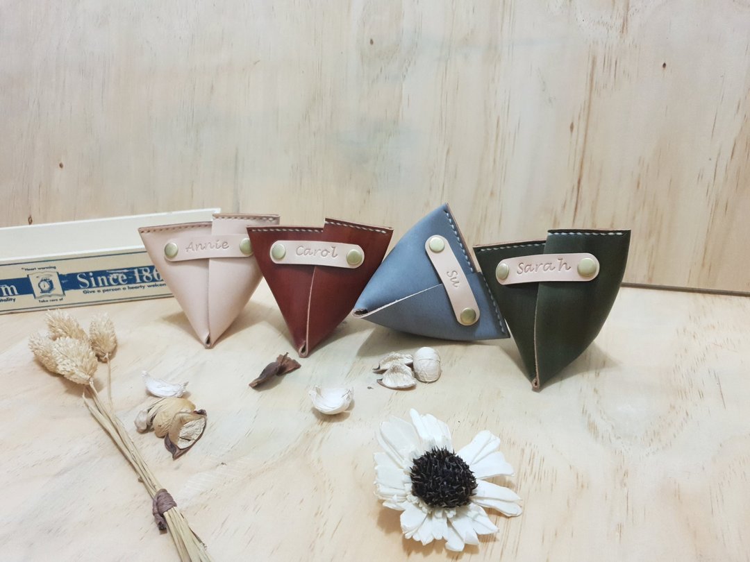 粽子零钱包/耳机线USB线盒/饰品盒 │植鞣革 手工染色 可烙印 - 零钱包 - 真皮 绿色