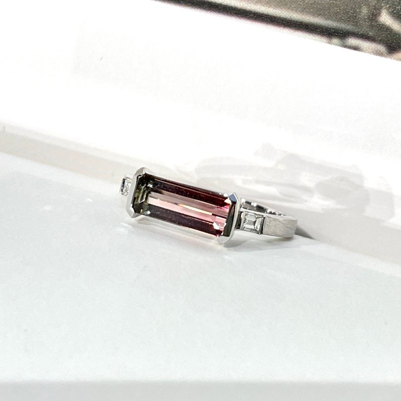 The Classic - 1.09ct 天然西瓜双色碧玺 18k白金钻戒 - 戒指 - 贵金属 