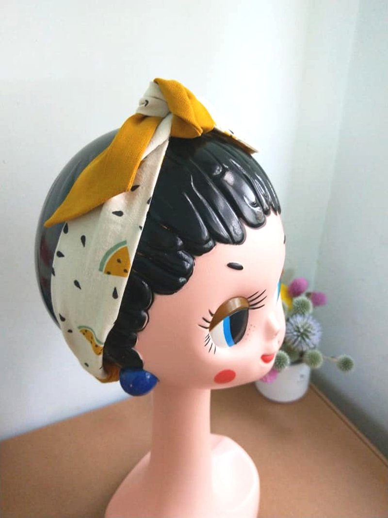 绑式发带-松紧-小玉西瓜咬一口 - 发饰 - 棉．麻 多色