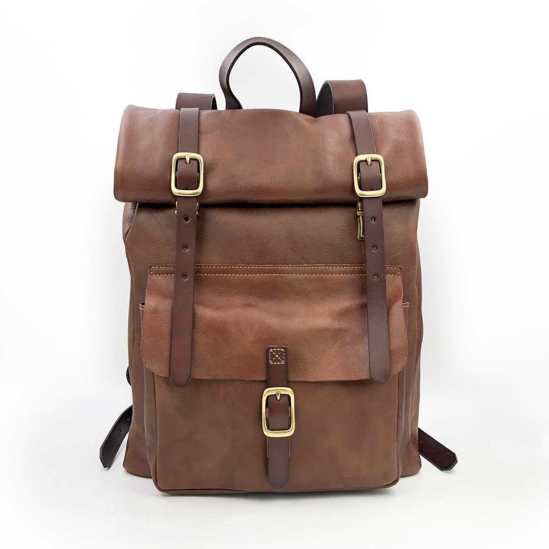 手工植鞣皮革-卷式后背包 leather backpack - 后背包/双肩包 - 真皮 多色