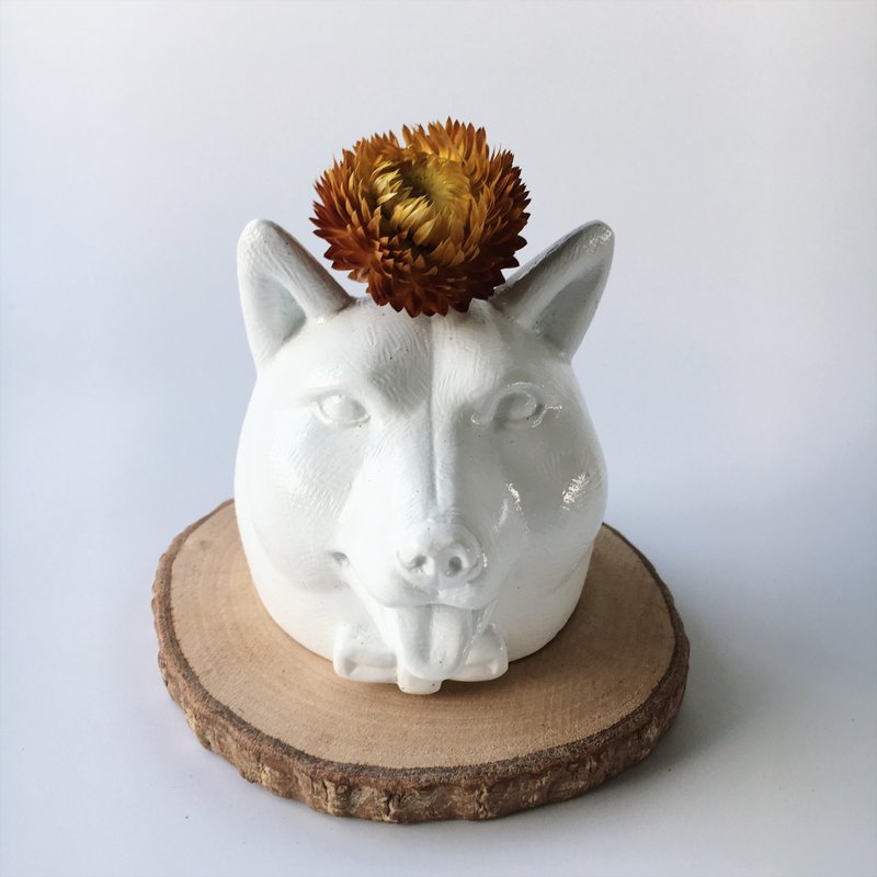 shiba head planter - 摆饰 - 树脂 白色