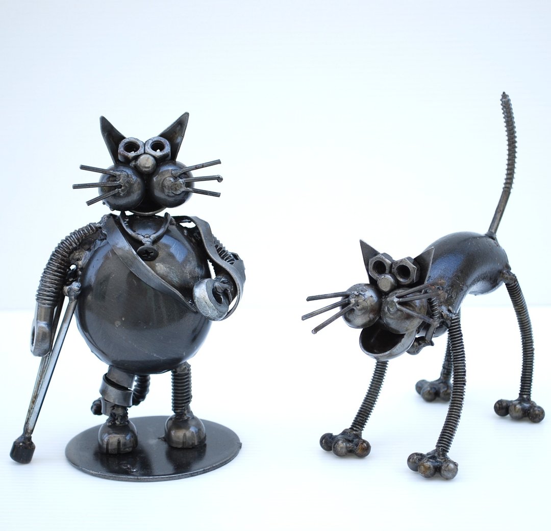 金属猫雕塑（一对贩售）．金属工艺品．结婚周年纪念礼物．质感居家装饰品 - 摆饰 - 其他金属 