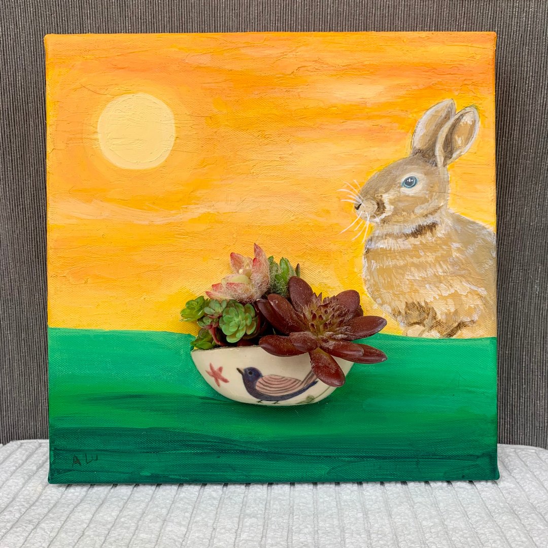 A Lu - 兔兔和它的花园画/摆饰/陶画/手做手绘 仅此一件 - 摆饰 - 其他材质 多色