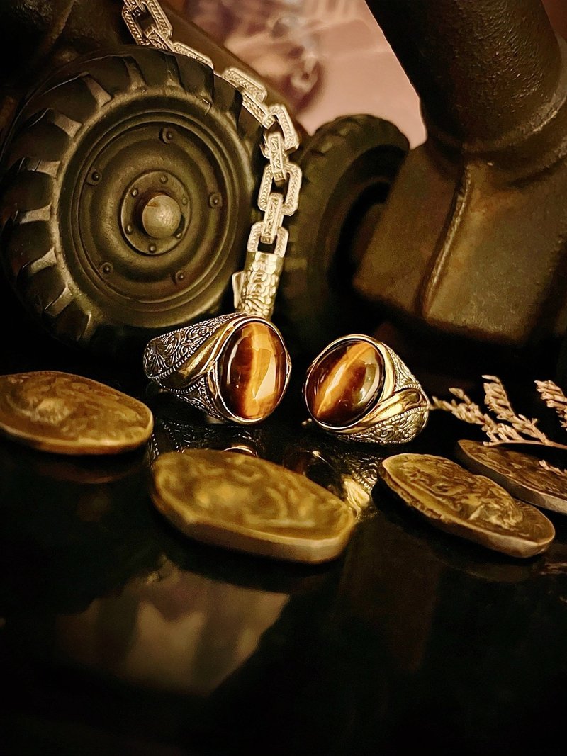 【巴洛克系列】莨叶虎眼石/戒指/银 - 戒指 - 纯银 银色