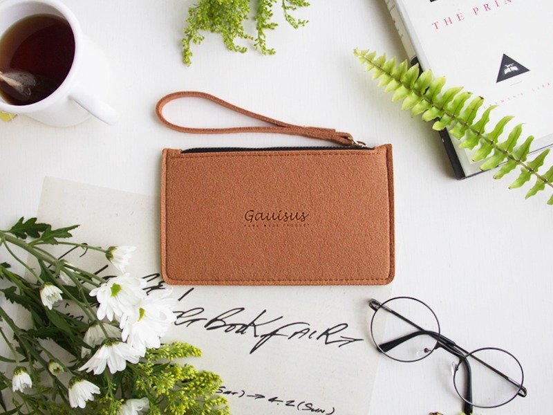 乐洋・Gauisus-羊毛毡收纳包 / 手机包－粉粉橘( 小款 ) - 手拿包 - 羊毛 橘色