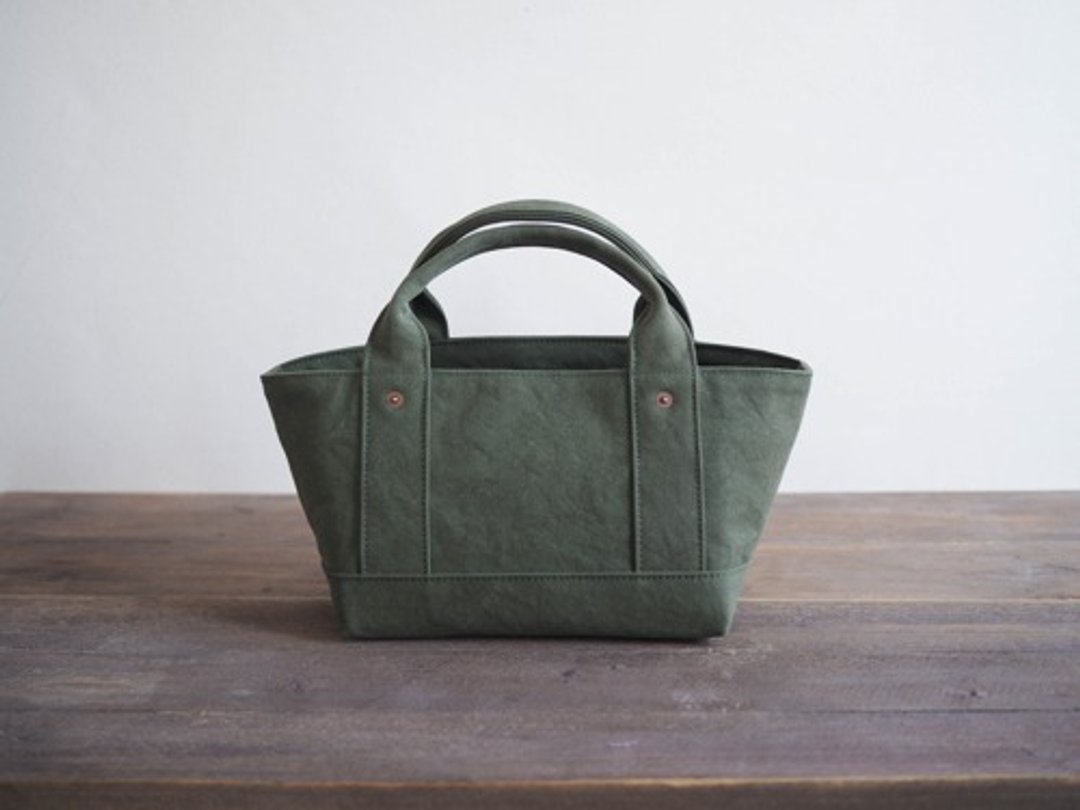 Made-to-order [ARMY DUCK] Tote bag with lid S khaki drive - 手提包/手提袋 - 棉 绿色