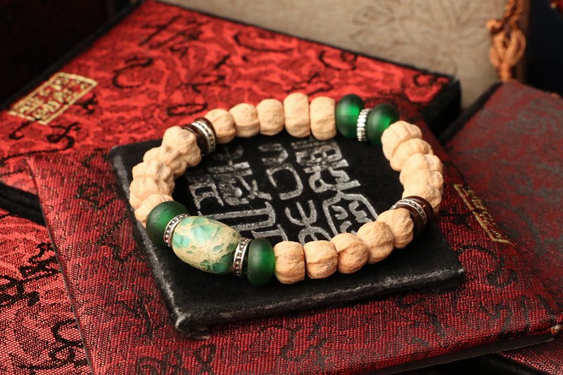 西藏热振柏香籽8x6mm矮桩型 手工博山琉璃片 台北定制化佛珠设计 - 手链/手环 - 植物．花 