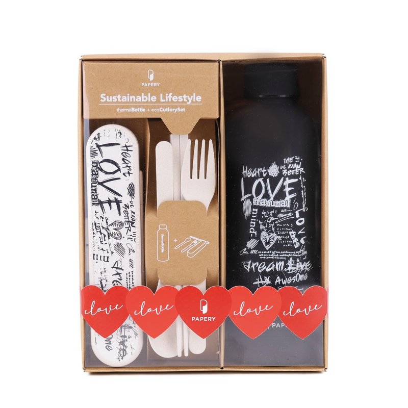 实用-环保吃货必备礼盒 Dark Love 环保保温瓶 餐具 - 保温瓶/保温杯 - 其他材质 黑色