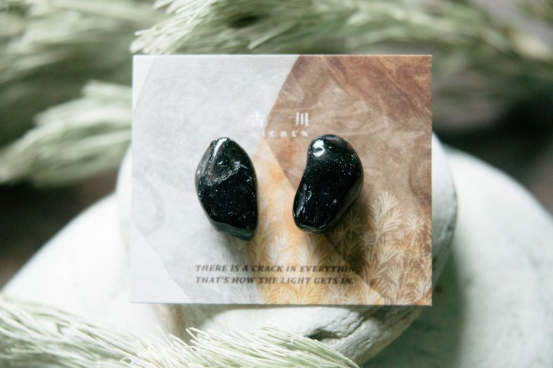 CRACK | 矿物系耳环 |  EARRINGS - 耳环/耳夹 - 玉石 黑色