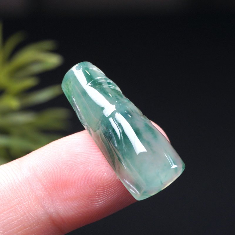 【节节高升】高冰种飘绿花翡翠竹节 | 天然缅甸玉翡翠A货 | 送礼 - 吊饰 - 玉石 绿色