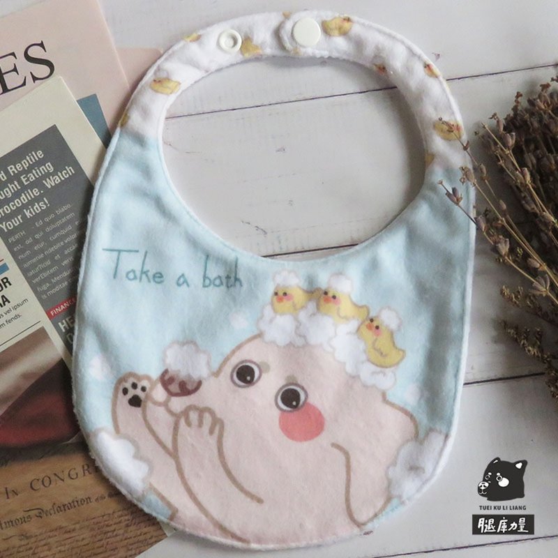 腿库力量围兜兜-拉不拉多爱洗澡 台湾制 台湾原创设计 口水巾 - 围嘴/口水巾 - 棉．麻 多色