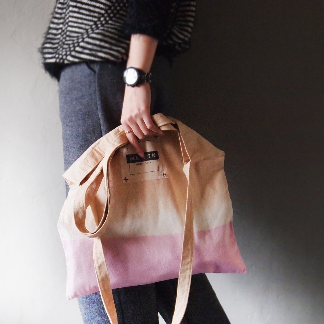 Ma'pin 春染  粉 x 卡其 / 长＋短背带 棉帆布托特包 - 侧背包/斜挎包 - 棉 粉红色